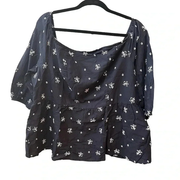 LANE BRYANT Off Shoulder Peplum Blouse Top Blue White Embroidered Size 18 Lined - Picture 1 of 7